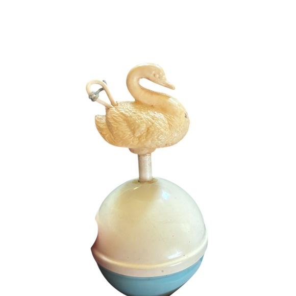 Vintage 1950’s Baby Swan Rattle Toy Blue White Plastic Retro Infant - Picture 1 of 8